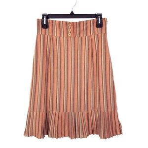 Dizzy Lizzie Striped Pleated Hem Pencil Skirt Orange Brow…